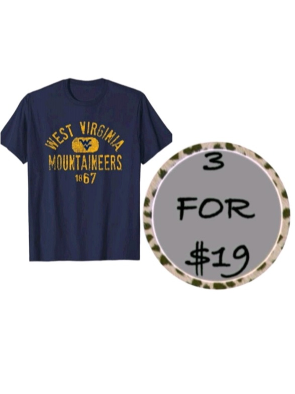 3/$19 WVU West Virginia Mountaineers college short sleeve T-shirt